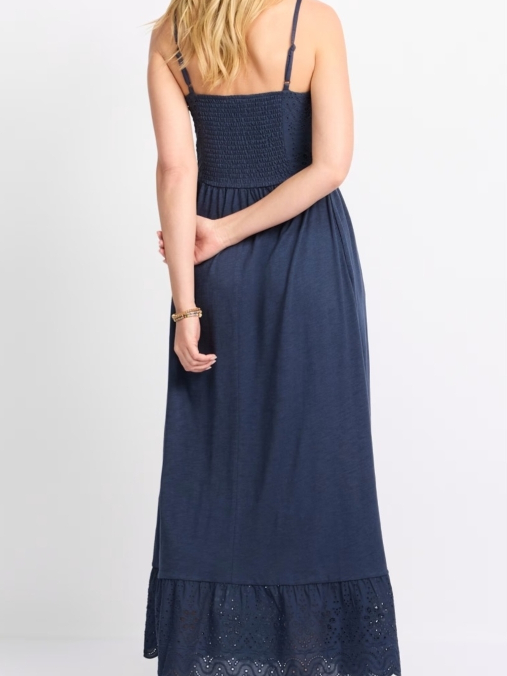 Market & Spruce Navy Eyelet Maxi Dress Women's Sleeveless Spaghetti Strap NWT - Picture 3 of 4